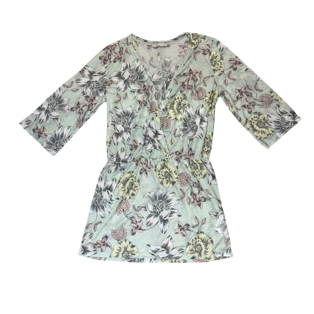 Prana Floral Keoki Tunic Top Swim Cover Up Sage Green 3/4 Sleeve Size‎ Small